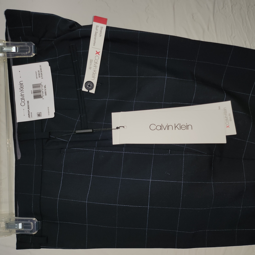 Calvin Klein Men's Dress Pants - Black with Blue Check
